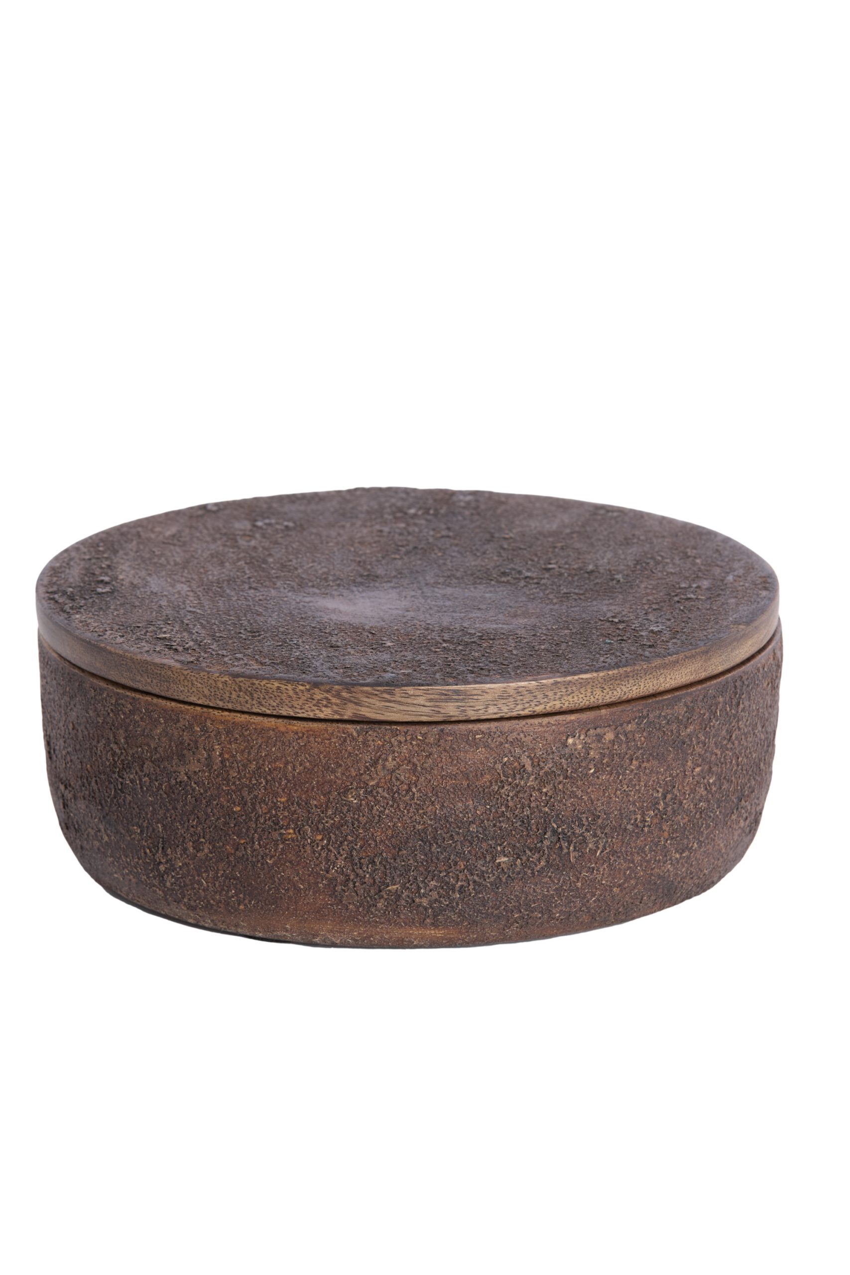 Light & Living Deco box Ø19x7 cm METETI hout structuur donker bruin