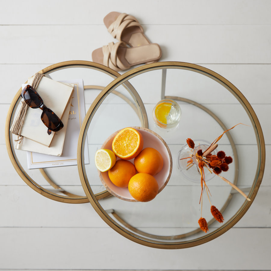Light & Living Bijzettafel S/2 Ø40x45+Ø50x52 cm DUARTE glas-goud