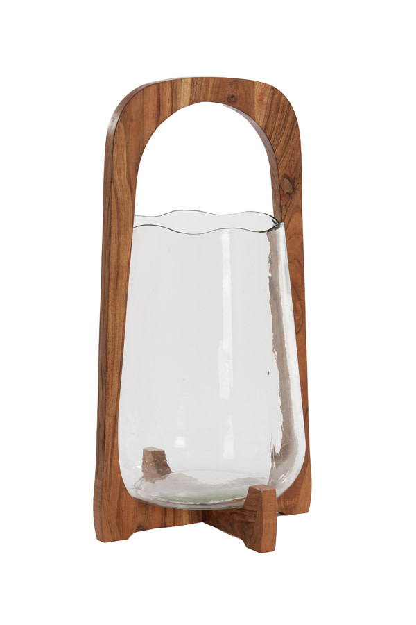 Light & Living Windlicht Ø26x48 cm ANOSY glas helder+hout naturel