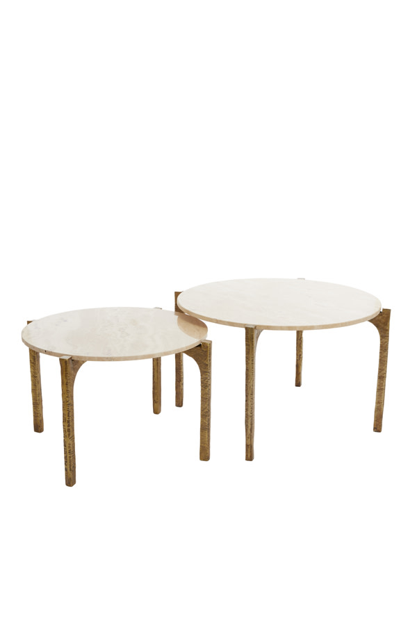 Light & Living Salontafel S/2 Ø65x39+Ø76x44 cm KANAE travert zand+ant brons