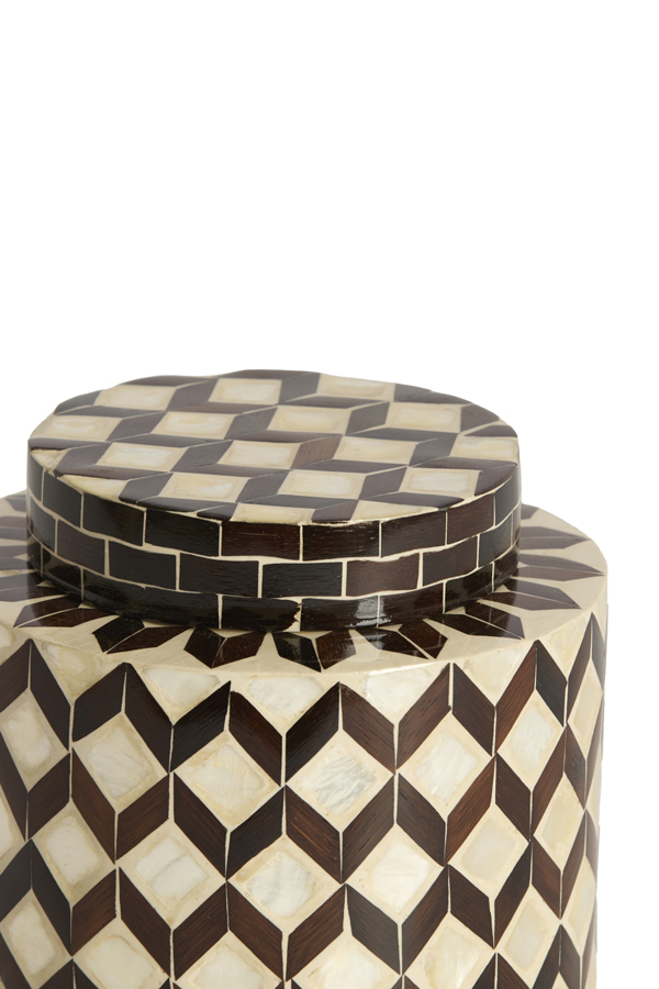 Light & Living Deco box+deksel Ø16x16 cm OLITE bamboe crème+donker bruin