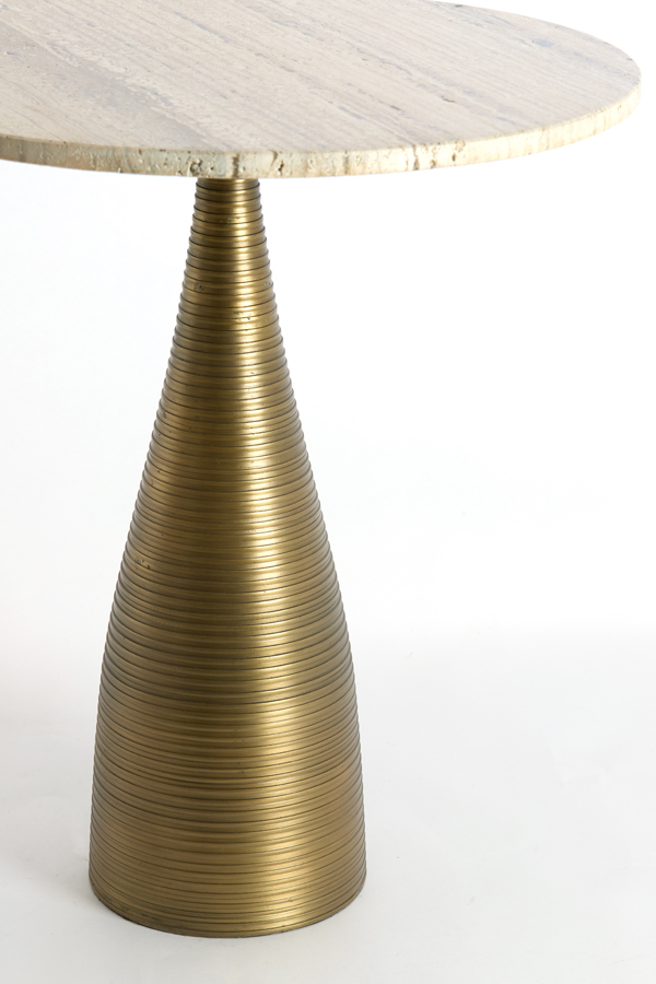 Light & Living Bijzettafel Ø52x58 cm BAHIA zand travertin+antiek brons