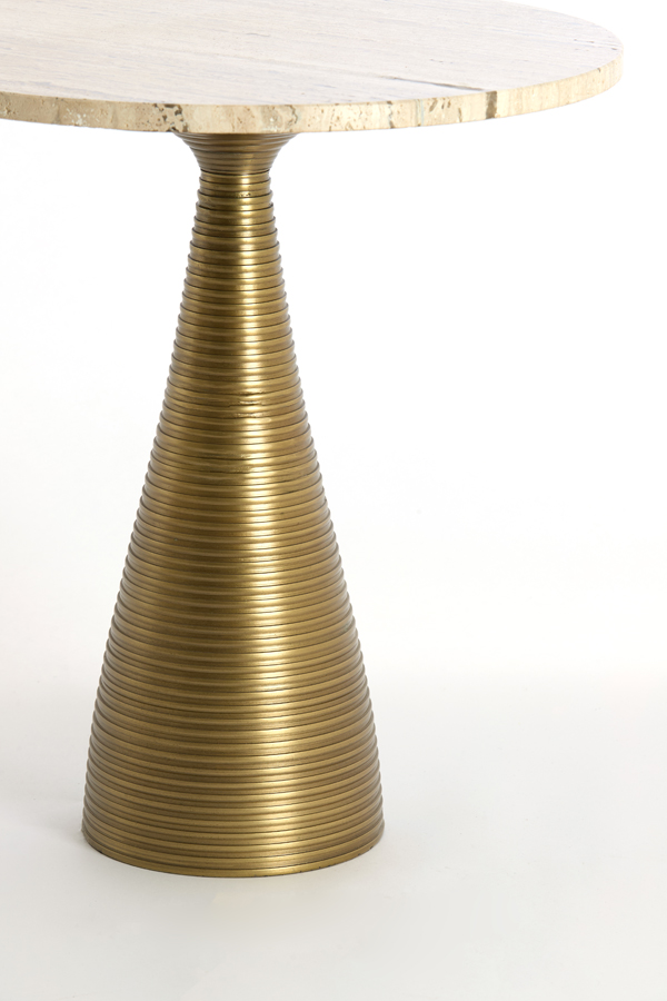 Light & Living Bijzettafel Ø45x47 cm BAHIA zand travertin+antiek brons