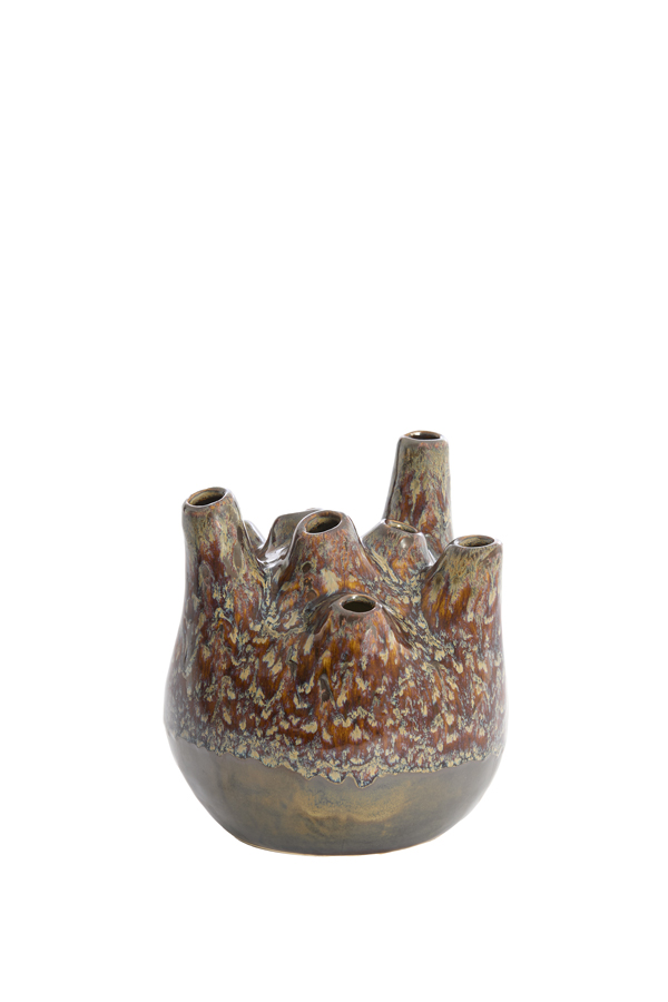 Light & Living Vaas deco Ø16x18 cm COSENZA keramiek bruin+brons