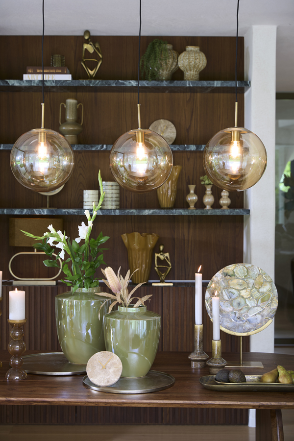 Light & Living Hanglamp 3L 120x30x30 cm MEDINA glas amber+goud