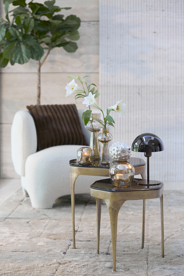 Light & Living Bijzettafel S/2 max 50x45,5x50 cm AVI glas smoke+antiek brns