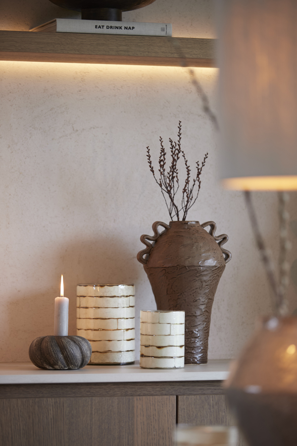 Light & Living Theelicht Ø14x20 cm DRONERI glas transparant+crème