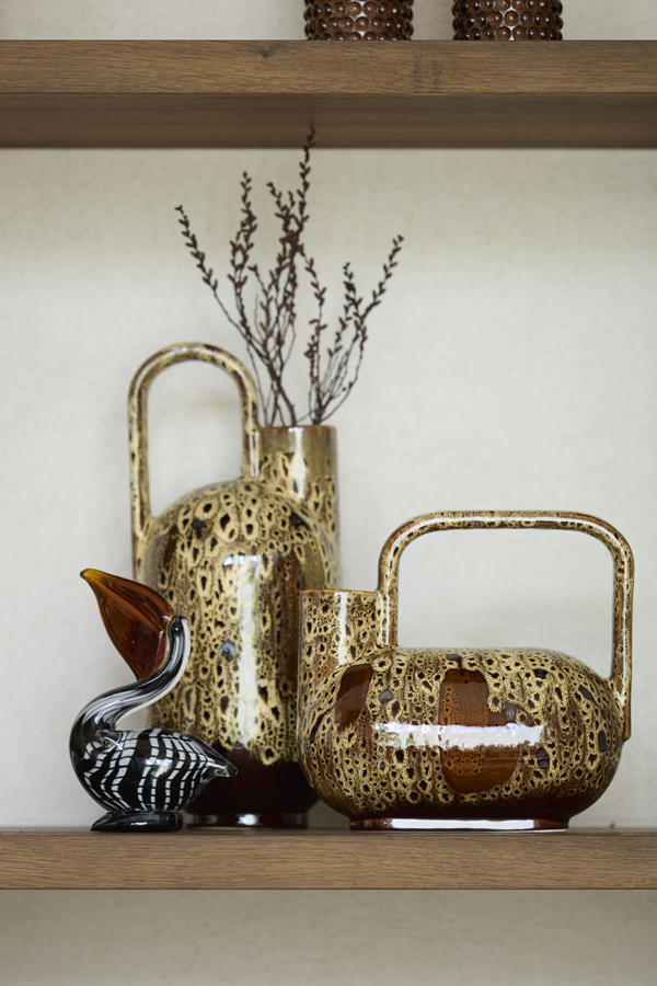 Light & Living Ornament 13x7x19 cm PELICAN glas zwart-wit+bruin gestreept