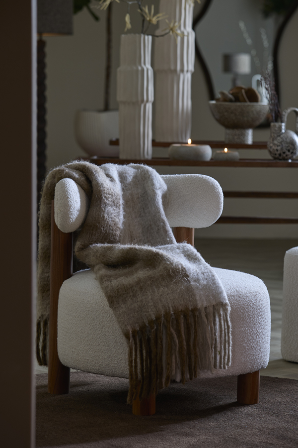 Light & Living Stoel Ø74x74 cm FERENTINO acacia hout naturel+bouclé crème