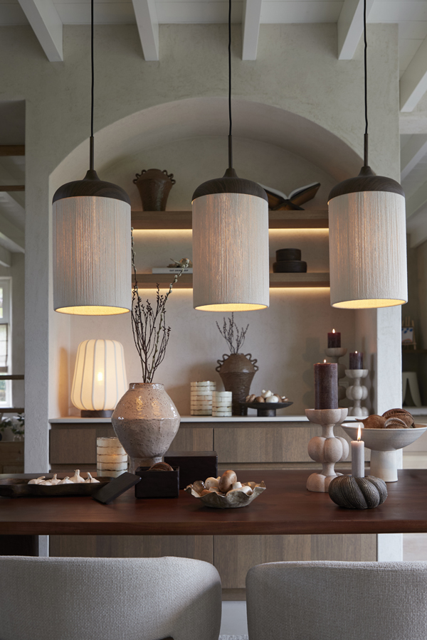 Light & Living Hanglamp 3L 90x22x32 cm DANIA hout print d bruin+touw crème