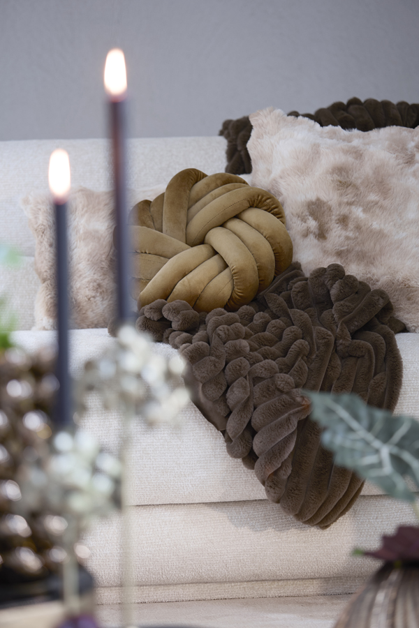 Light & Living Kussen 33x33 cm KNOT velvet karamel