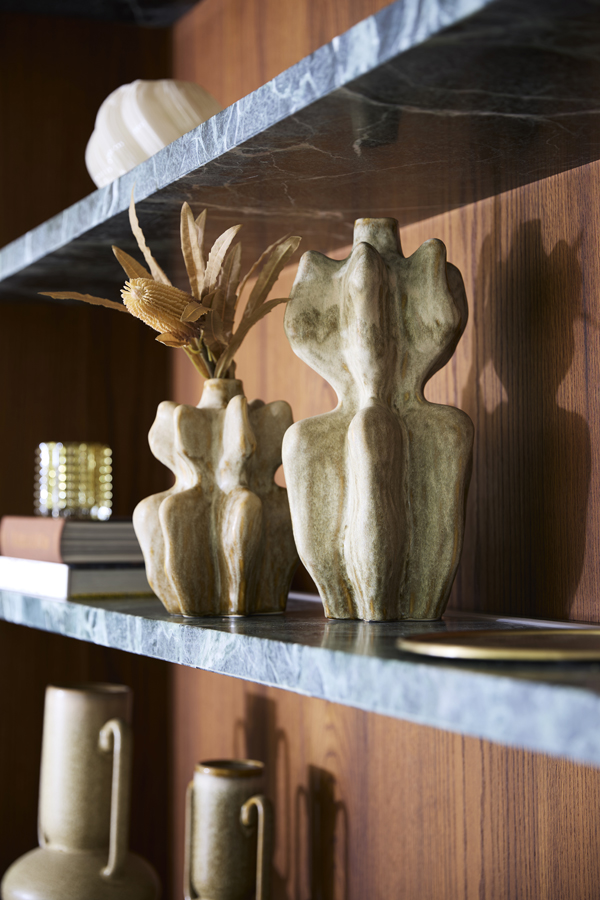 Light & Living Vaas deco 19x17x37 cm NARA keramiek olijf groen
