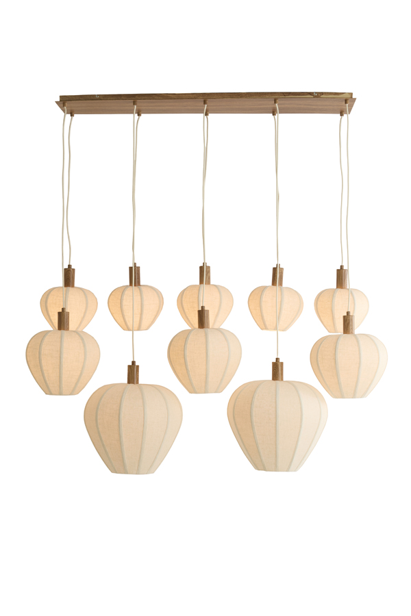 Light & Living Hanglamp 10L 144x49x97,5 cm HUXI hout prnt nat+linnen crème
