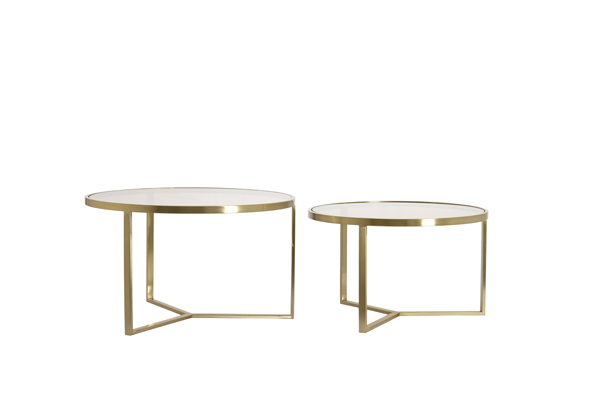 Light & Living Salontafel S/2 Ø65x39+Ø75x44 cm SERELLE licht goud+gls bruin