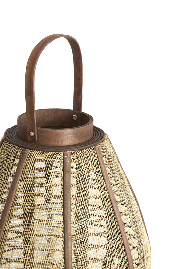 Light & Living Windlicht Ø37x69,5 cm LINOA linnen bruin+hout donker bruin