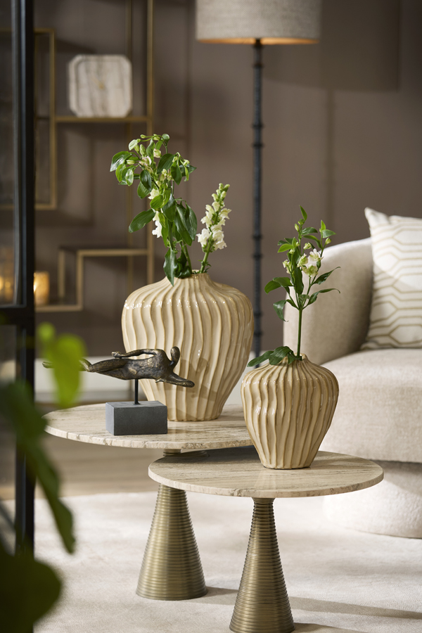 Light & Living Salontafel Ø60x40 cm BAHIA zand travertin+antiek brons