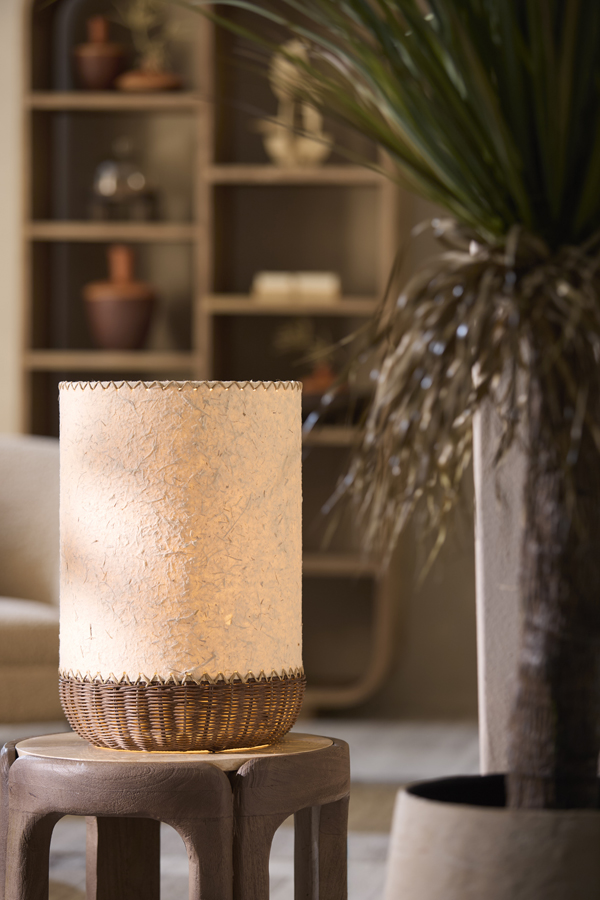 Light & Living Tafellamp Ø30,5x46 cm TIO papier beige+rotan donker bruin
