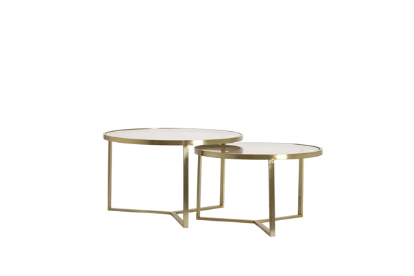 Light & Living Salontafel S/2 Ø65x39+Ø75x44 cm SERELLE licht goud+gls bruin