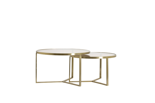 Light & Living Salontafel S/2 Ø65x39+Ø75x44 cm SERELLE licht goud+gls bruin