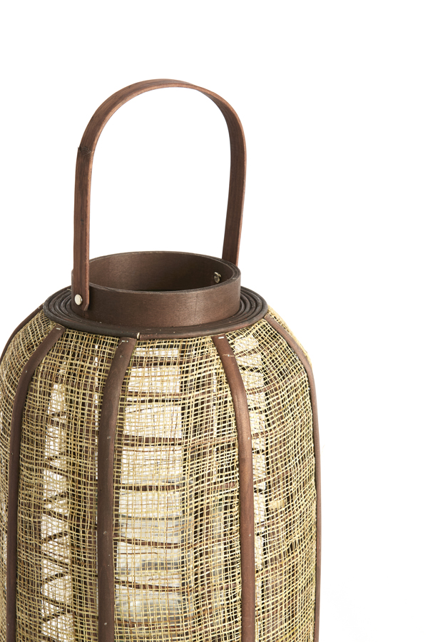 Light & Living Windlicht Ø21x34,5 cm SEREIN linnen bruin+hout donker bruin