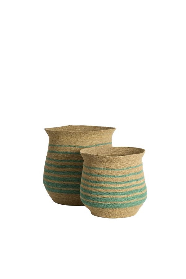 Light & Living Mand S/2 Ø32x30+40x40 cm RUTJA zeegras naturel+turquoise