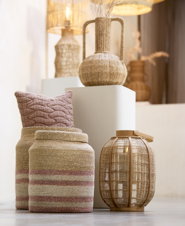 Light & Living Mand S/2 Ø25x32,5+Ø33x37 cm BETANIA zeegras natur+licht roze
