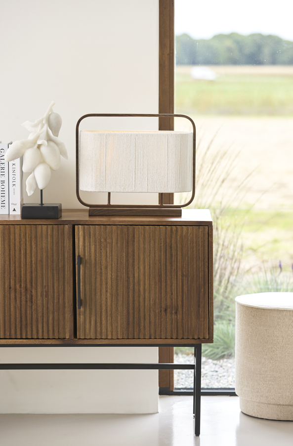 Light & Living Tafellamp 2L 45x15x37,5 cm LECCE hout print d brn+touw crème