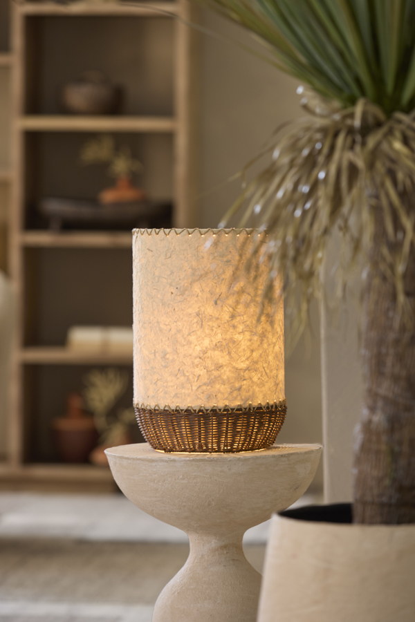 Light & Living Tafellamp Ø24x36 cm TIO papier beige+rotan donker bruin
