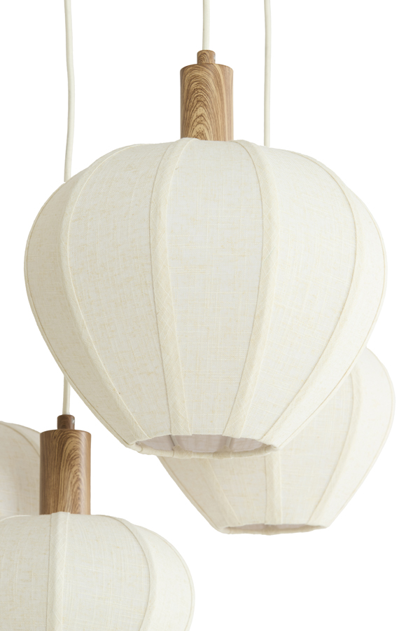 Light & Living Hanglamp 5L Ø76x80 cm HUXI hout print naturel+linnen crème