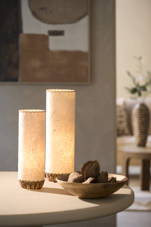 Light & Living Tafellamp Ø13x40 cm TIO papier beige+rotan donker bruin