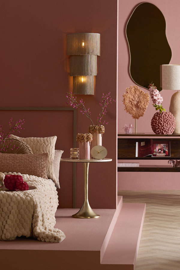 Light & Living Bijzettafel Ø48x53 cm TOMAR zand-roze marmer+licht goud