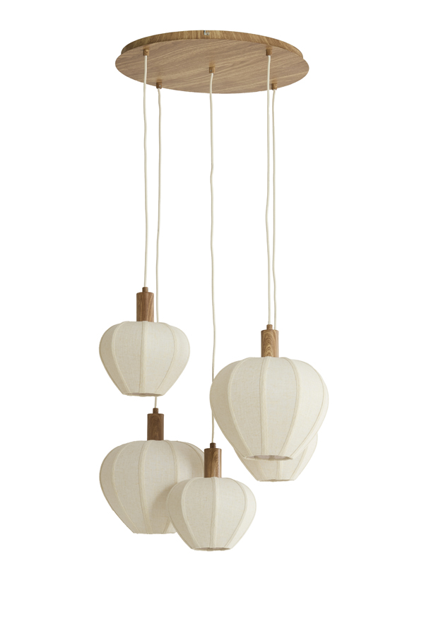 Light & Living Hanglamp 5L Ø76x80 cm HUXI hout print naturel+linnen crème