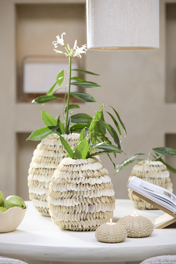 Light & Living Vaas deco Ø26x27 cm SARRIA bamboe+schelp crème