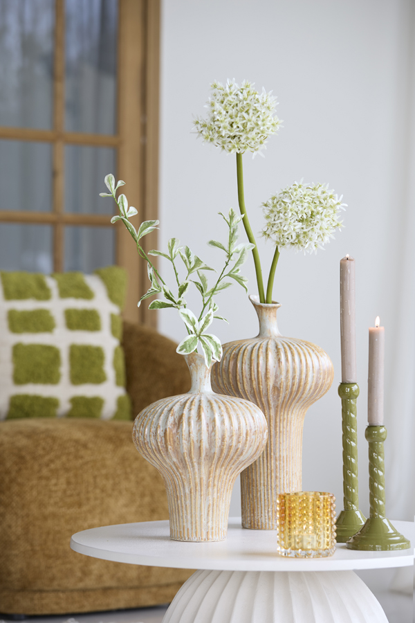 Light & Living Vaas deco Ø23,5x42,5 cm NEVANO crème+oranje-bruin