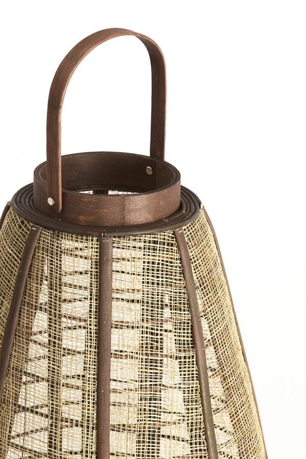 Light & Living Windlicht Ø32x40 cm LINOA linnen bruin+hout donker bruin
