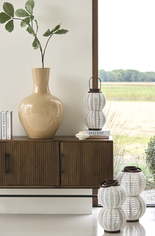 Light & Living Windlicht Ø31x64 cm ARBORE linnen bruin+hout donker bruin