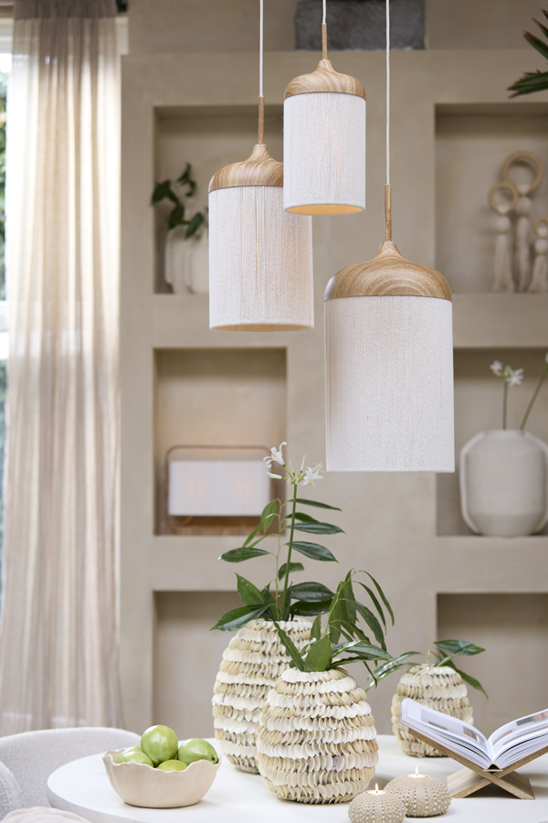 Light & Living Hanglamp Ø27,5x52 cm DANIA hout print naturel+touw crème