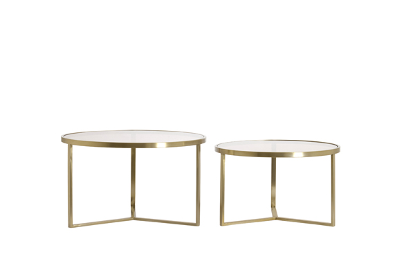 Light & Living Salontafel S/2 Ø65x39+Ø75x44 cm SERELLE licht goud+gls bruin