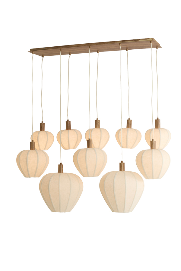 Light & Living Hanglamp 10L 144x49x97,5 cm HUXI hout prnt nat+linnen crème