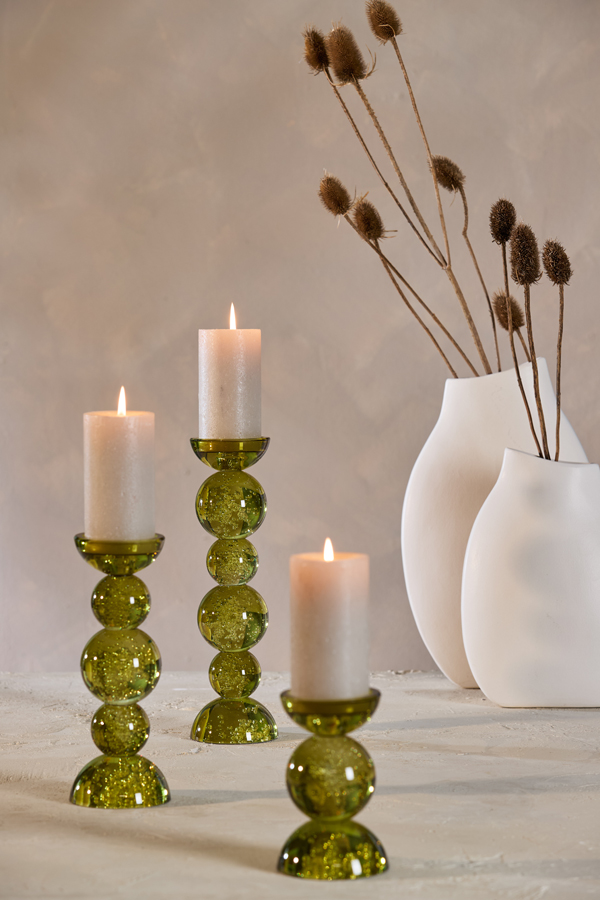Light & Living Kandelaar Ø9,5x34 cm ITINGA glas bubbel olijf groen