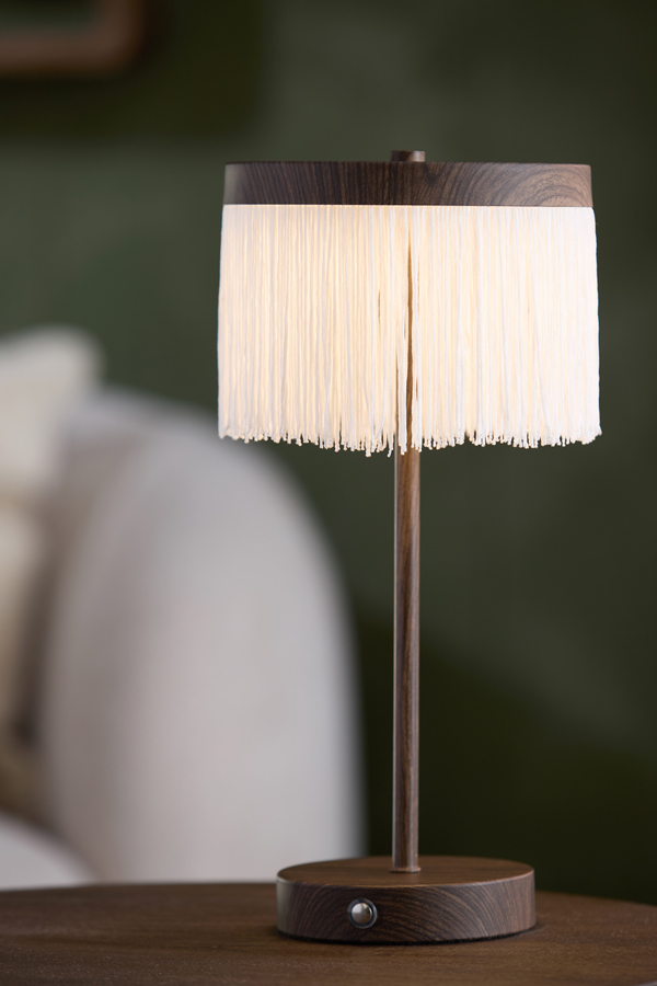 Light & Living Tafellamp LED Ø17x35 cm DINY hout print donker bruin+crème