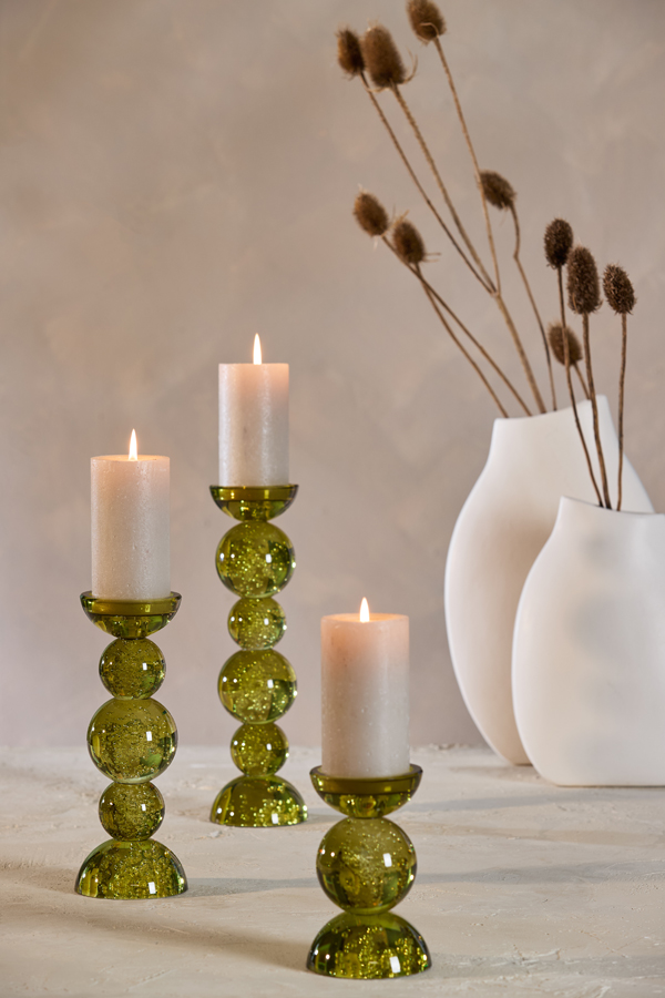 Light & Living Kandelaar Ø10x26,5 cm ITINGA glas bubbel olijf groen