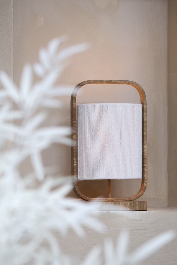 Light & Living Tafellamp 22,5x15x37,5 cm LECCE hout prnt naturel+touw crème