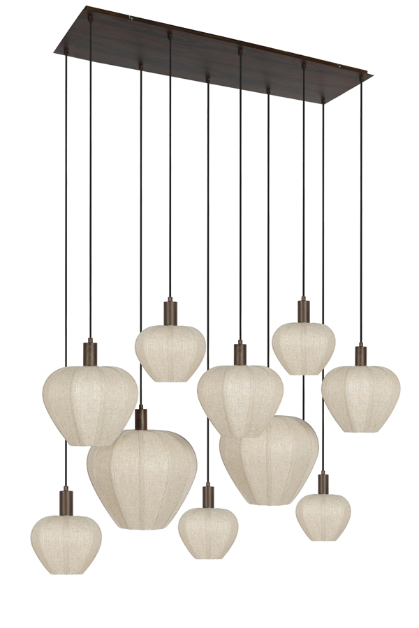Light & Living Hanglamp 10L 144x49x97,5 cm HUXI hout prnt d bruin+linnen nt
