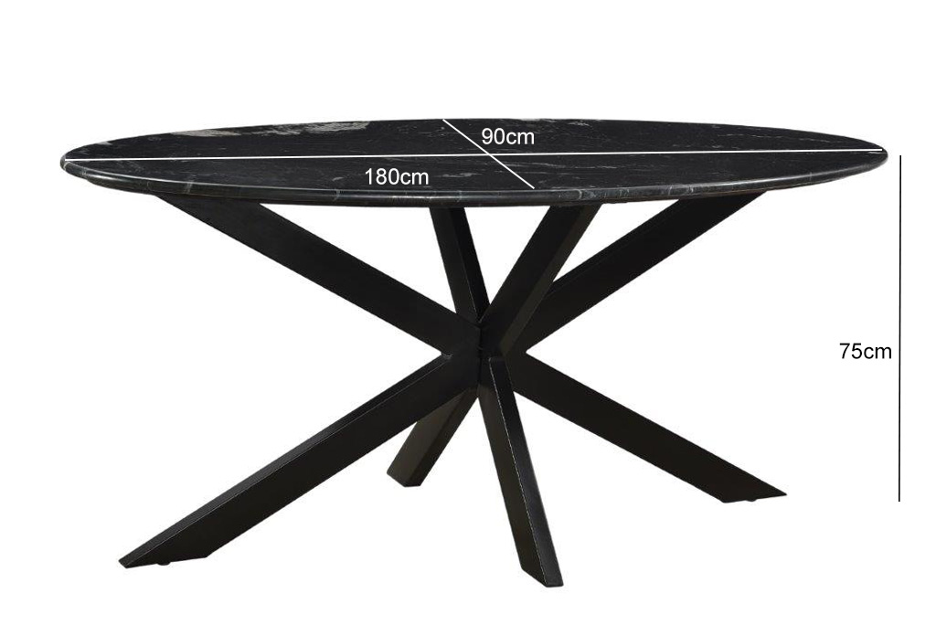 Livingfurn Marble Oval Spider Black 180cm