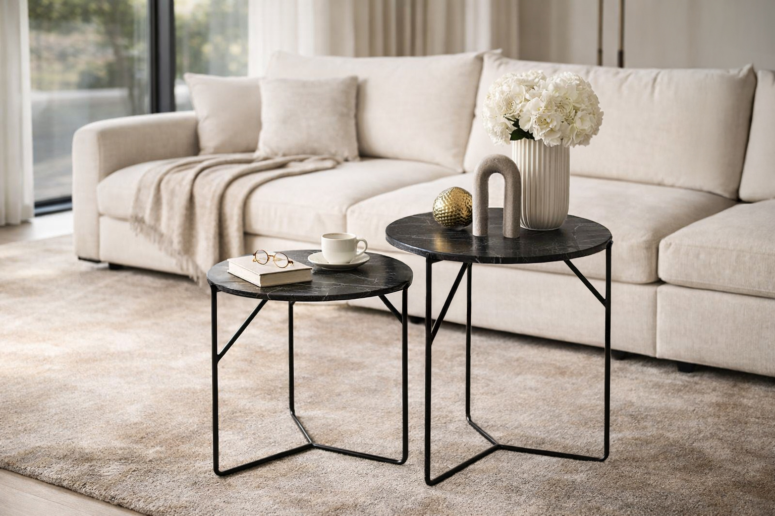 Livingfurn Mason Marble Black/Black Set of 2