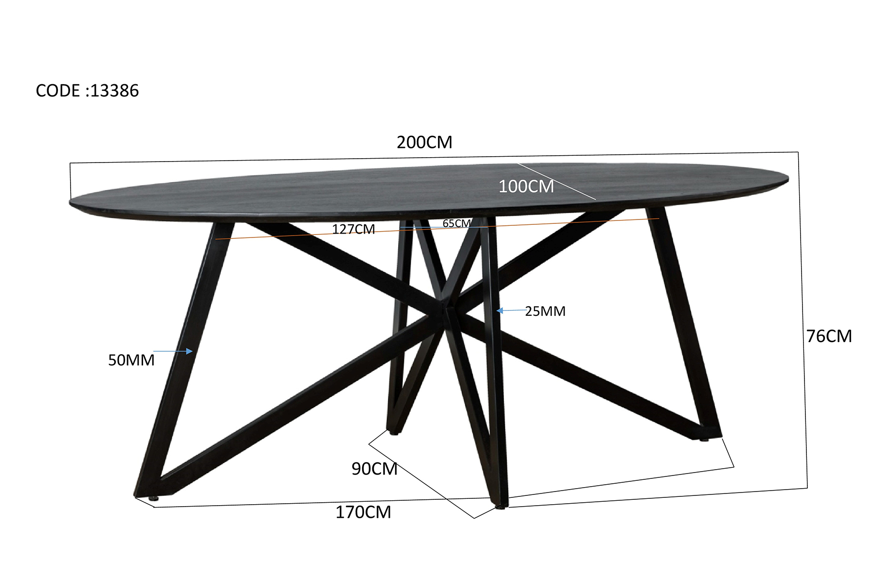 Livingfurn Oslo Black Acasia Web Leg 200cm