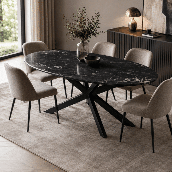 Livingfurn Marble Oval Spider Black 180cm