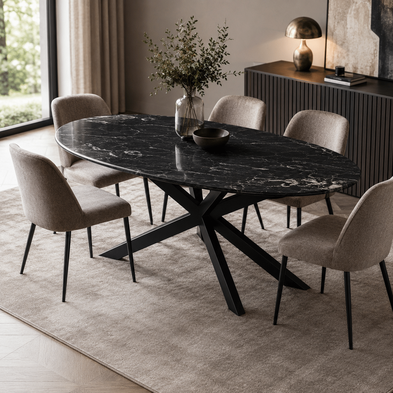 Livingfurn Marble Oval Spider Black 180cm