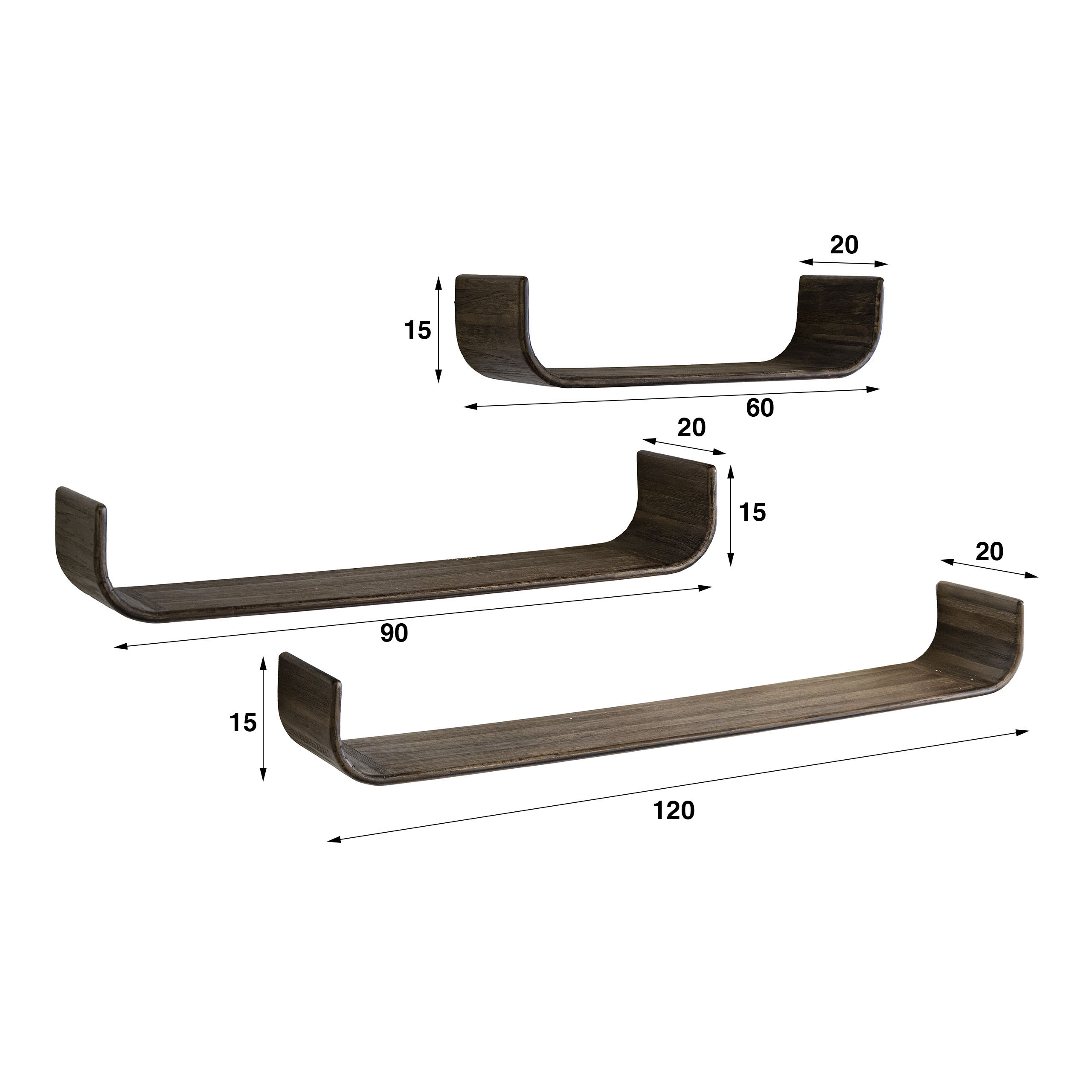 Zijlstra Wandplank Maya Teak U-shape set/3